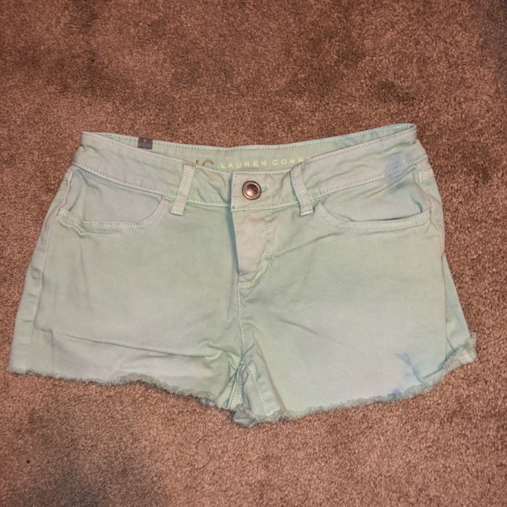 mint green jean shorts